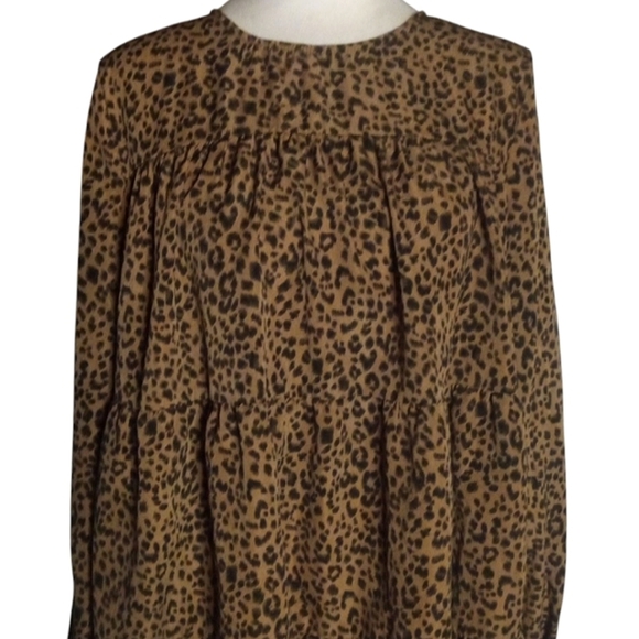Unbranded Leopard Print Long Sleeve Baby Doll Tiered Style Blouse Size Large - Picture 2 of 7